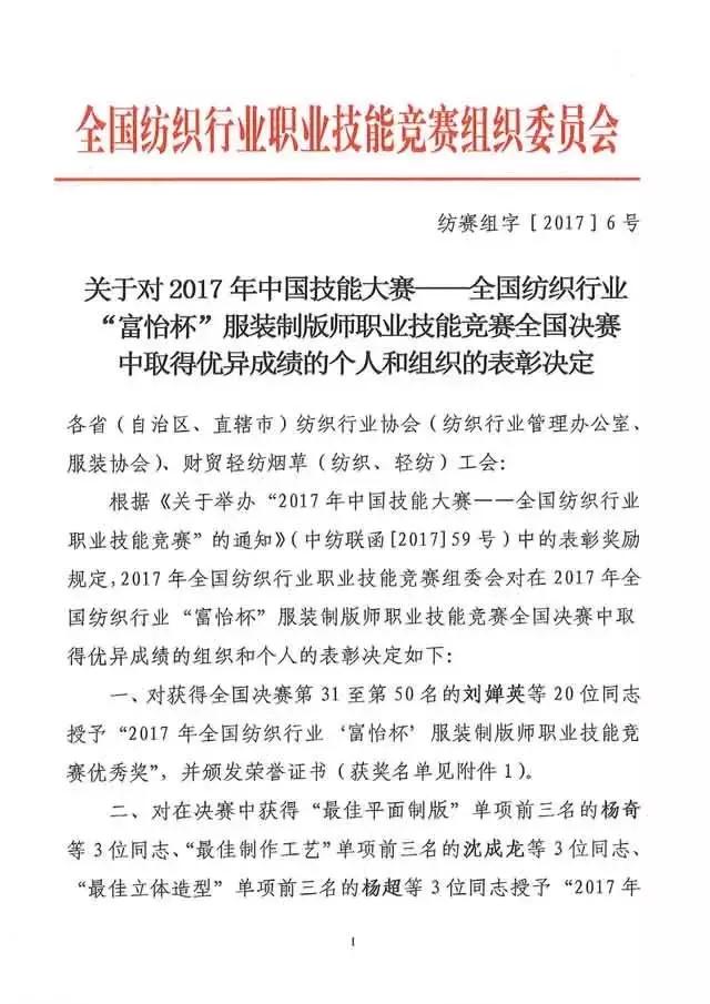 全国纺织行业“星空杯”服装制版师职业技能竞赛获奖名单揭晓!